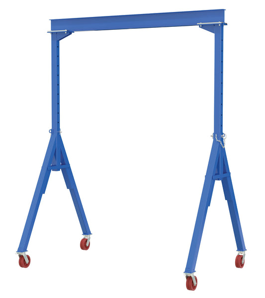 Vestil AHS-8-10-16-VG Steel Adjustable Height Gantry Crane with V-Groove Cast Iron Casters 10 Ft. x 16 Ft. 8000 Lb. Capacity Blue