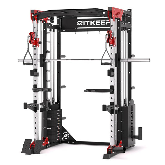 Home Gym Smith Machine with 320lb Weight Stacks – 6-in-1 Power Rack, Crossover, Pull-Up & Dip Station, Full Body Strength Training – RitKeep PMAX-5600 Pro (Black&Red(320LB)-2026 Version)