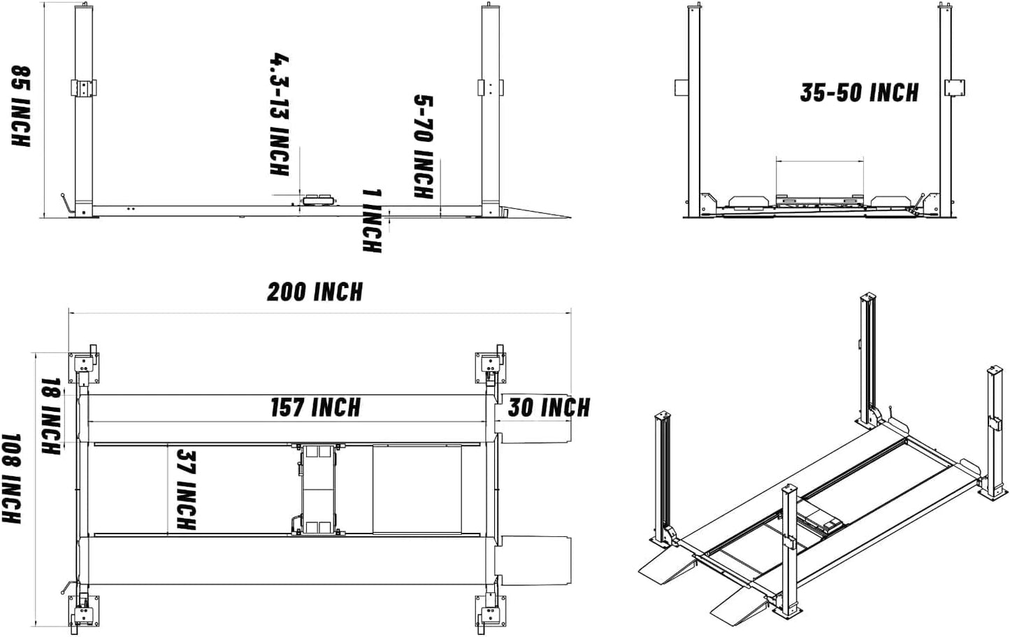 KT-4H850 3.0HP Four Post Lift, Car Truck Parking Hoist 8500Lbs Capacity, Portable 4-Post Automotive Lift with Casters for Home Storage & Service