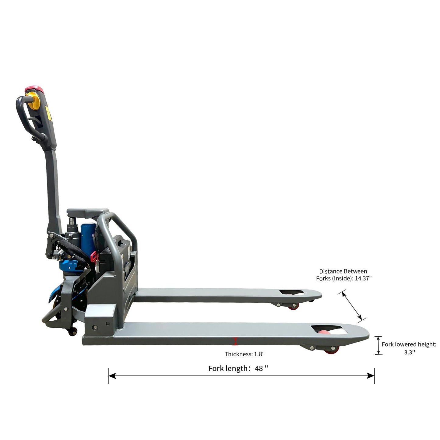 Tory Carrier Fully Electric Pallet Jack, 3300lbs Capacity, 48V/20Ah Brushless Motor, 48”×27” Forks, Motorized Power Pallet Truck with Controlled Descent for Warehouse, Retail & Delivery Trucks