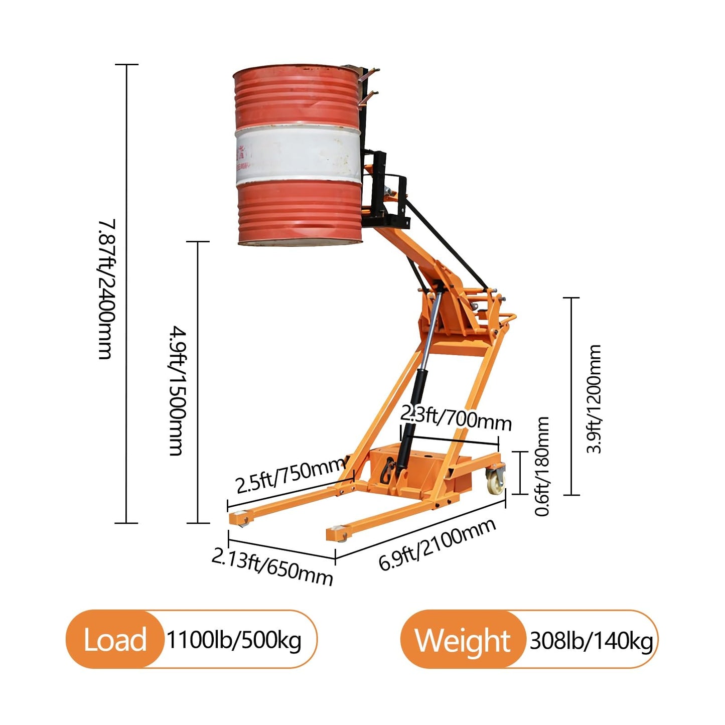 Electric Stacker, Foldable Hydraulic Forklift, 1100 LBS Capacity for Factory Warehouse & Supermarket
