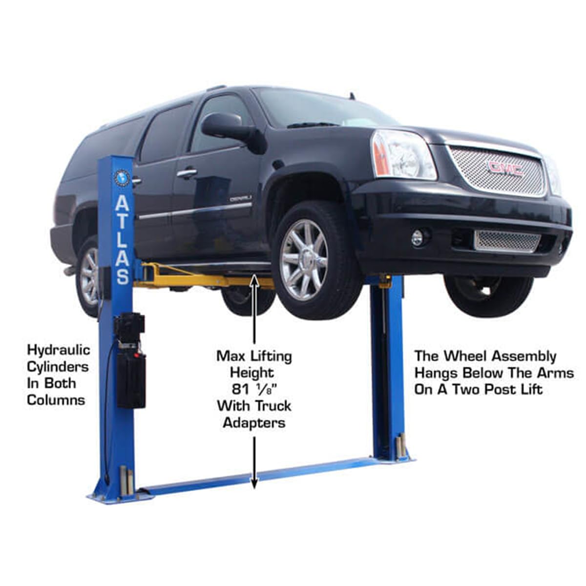 Atlas Automotive Equipment BP8000 2-Post Vehicle Lift, Baseplate, Open-top Style, 10” Minimum Ceiling Height, 8,000lb, 3-Stage Symmetric Arms, 12pcs Truck Adapter Set, for Low Ceiling DIY/Hobbyists
