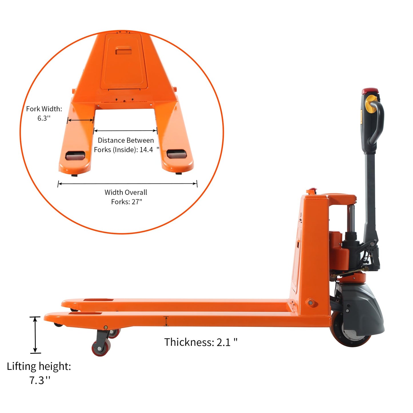 Full Electric Pallet Jack 3300Lbs Capacity, Lithium Powered Pallet Truck 48" x27" Fork Size, Walkie Pallet Lift Trucks for Factory, Warehouse, Supermarket, Multifunctional Handle with Extra Battery