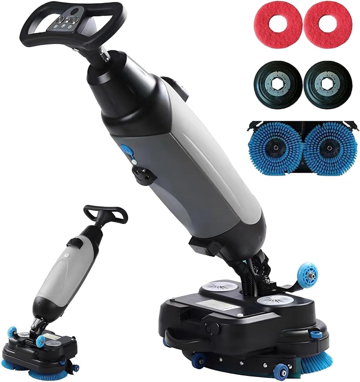 TDSYOCG Commercial Floor Scrubber & Floor Polisher Machine, 17" Cordless Electric Mop, Walk Behind Floors Scrubber with Brushes, Professional Floors Buffer Polisher for Concrete, Tile and Hardwood