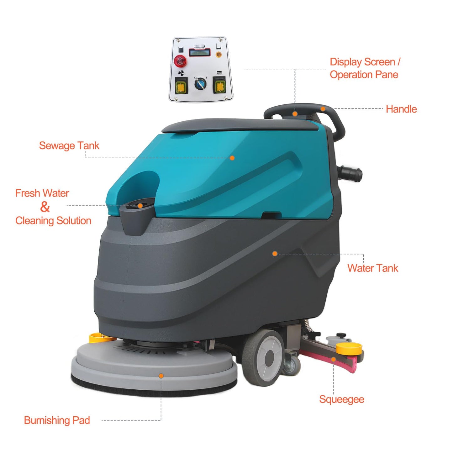 KARHDIR Walk-Behind Floor Scrubber Dryer with 22" Scrub Path, 18.5-Gal Recovery Tank, Battery Powered, High Efficiency for Large Areas