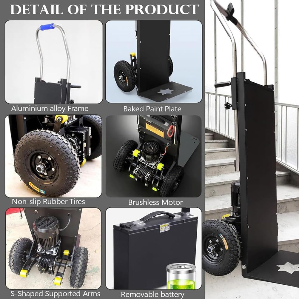 Electric Stair Climber Heavy Object Sack Truck Removable Battery Load Capacity for Straight Curved Stairs Effortless Heavy Load Transport Electric Stair Climbing (I)