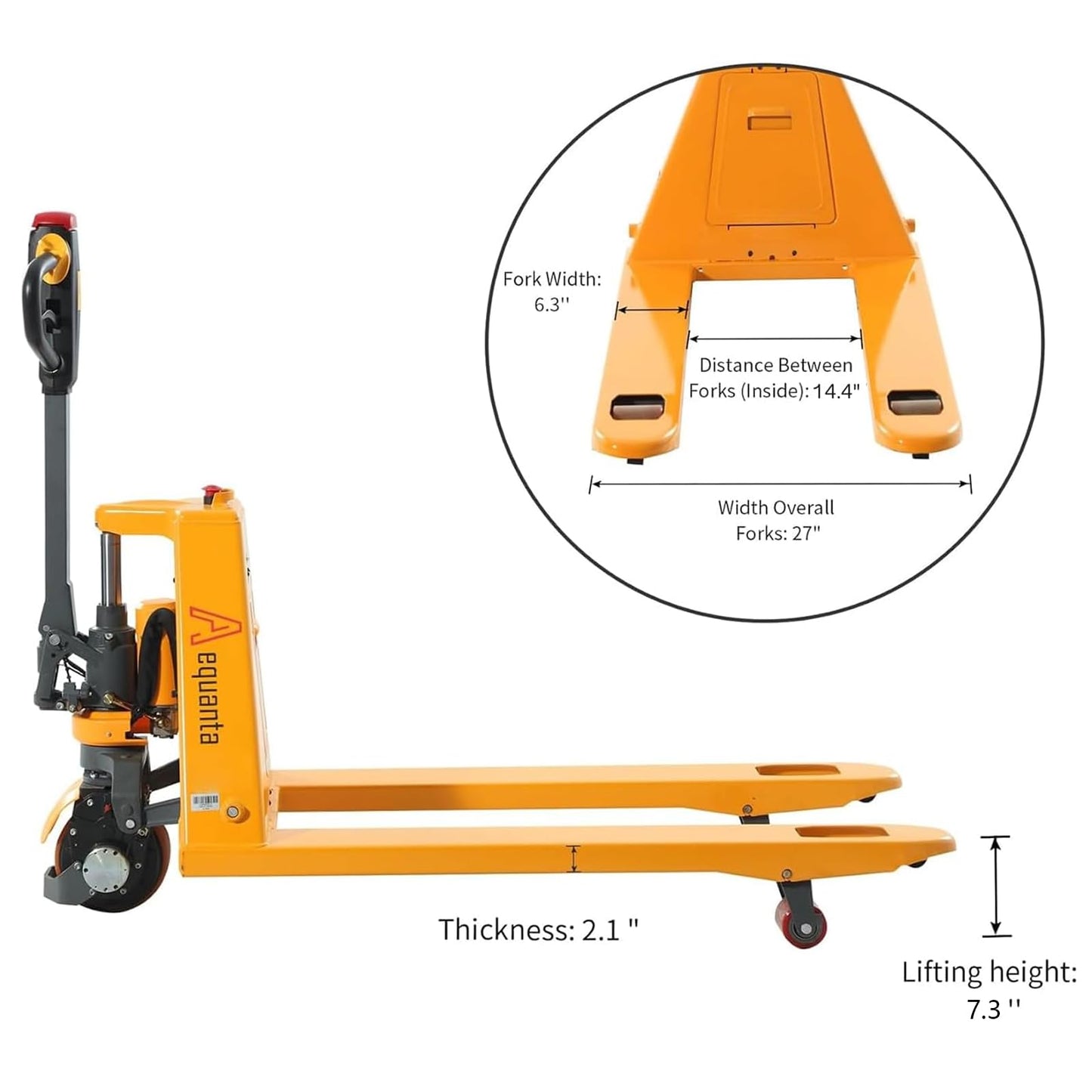 Aequanta Pallet Jack 3300lbs Capacity Electric Pallet Truck Lithium Battery Jack 48''x27'' Fork and Manual Pallet Stacker Lifts with Adjustable Forks 1100lbs Capacity 63" Lifting Height