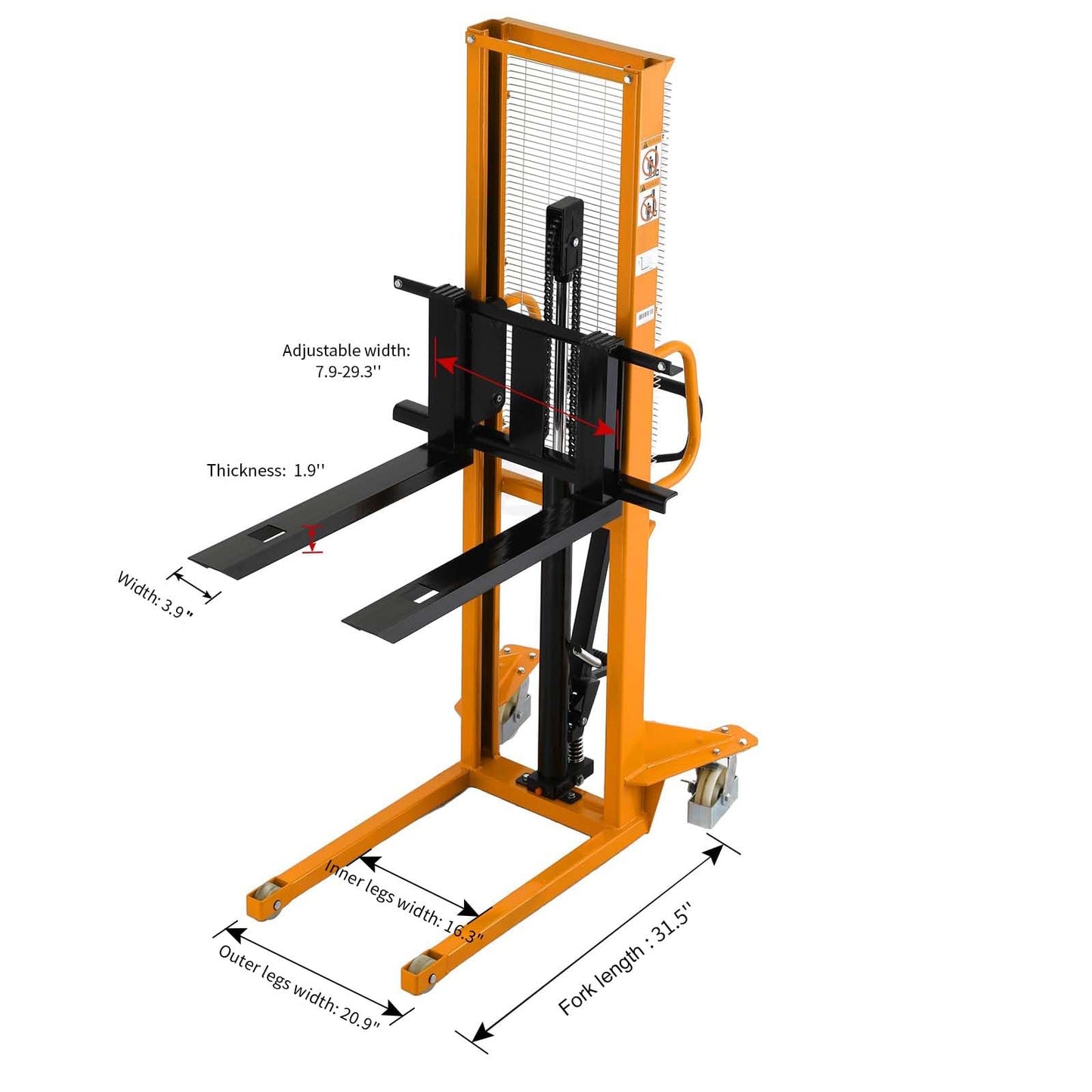 APOLLO Manual Stacker Hand Pallet Forklift 1100lbs Capacity 63" Lifting Height with Fixed Legs and Adjustable Forks Only Suitable for EU Pallets