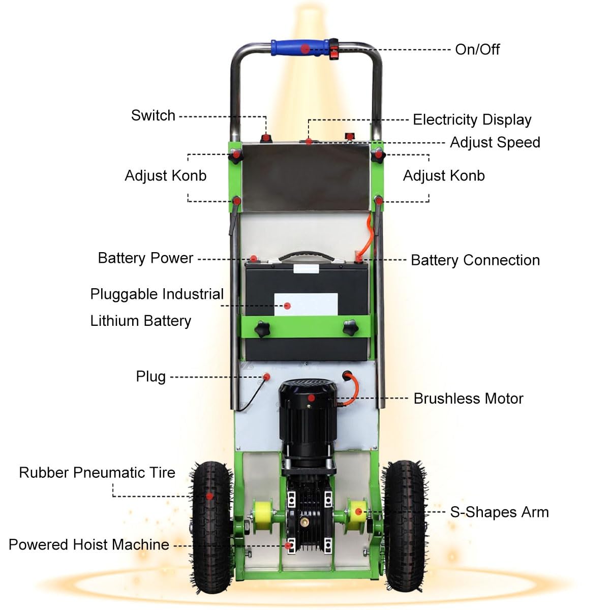 WMWZPYH Heavy Duty Stair Climber Cart for Carry Heavy Objects, 1200W Brushless Motor Powered Stair Climbing Hand Trucks, 881LB Capacity Electric Stair Climbing Dolly with Extensible Handle(Green)