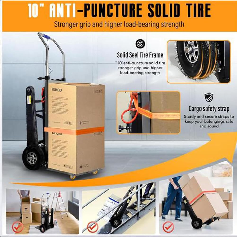 Electric Stair Climber Heavy Object Sack Truck Removable Battery Load Capacity for Straight Curved Stairs Effortless Heavy Load Transport Electric Stair Climbing (A)