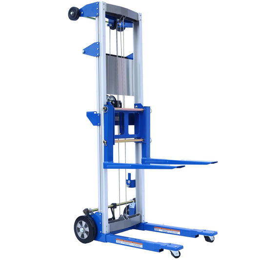 ELOMBR 400 lbs Material Lift Winch Stacker, 122" Lift Height, Fixed Straddle Hand Winch Lift Truck, Material Lifts for Warehouse, Factory, Library, 34.60"L x 24.80"W