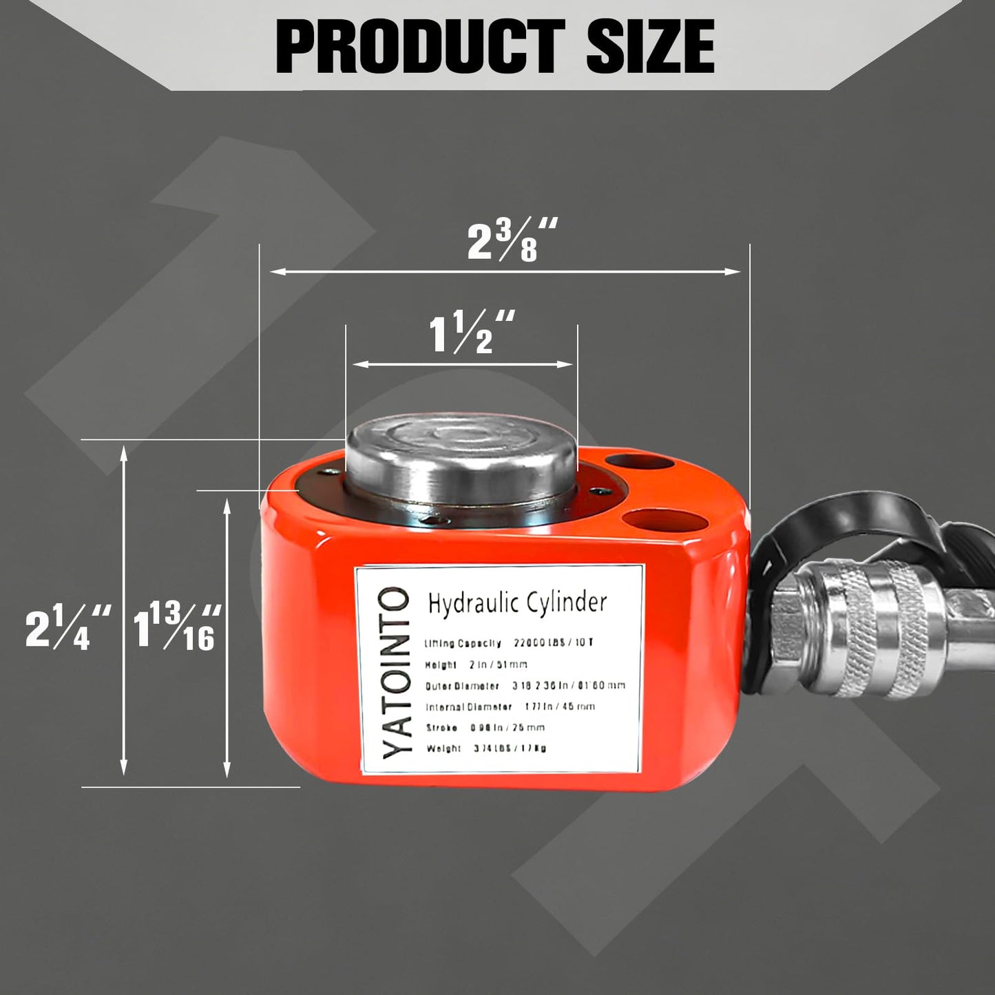 YATOINTO 10 Ton Low Profile Hydraulic Cylinder Jack Porta Power Ram 0.43" Stroke Hydraulic Jack for Short Distance Lifting & Leveling(Orange-Red)
