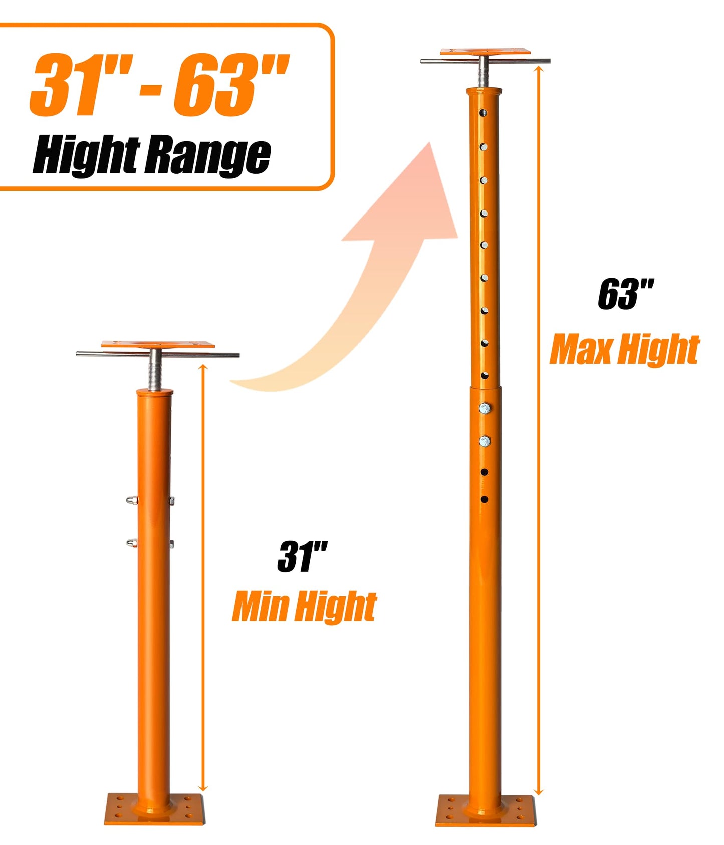 2 Pack Heavy Duty Floor Jack Post 31" to 63" Adjustable Support Pole Jack | 18,000 lbs Load Capacity | Basement Jack for Leveling, Foundation Repair, Crawl Space & Deck Support | Swivel Top Plate