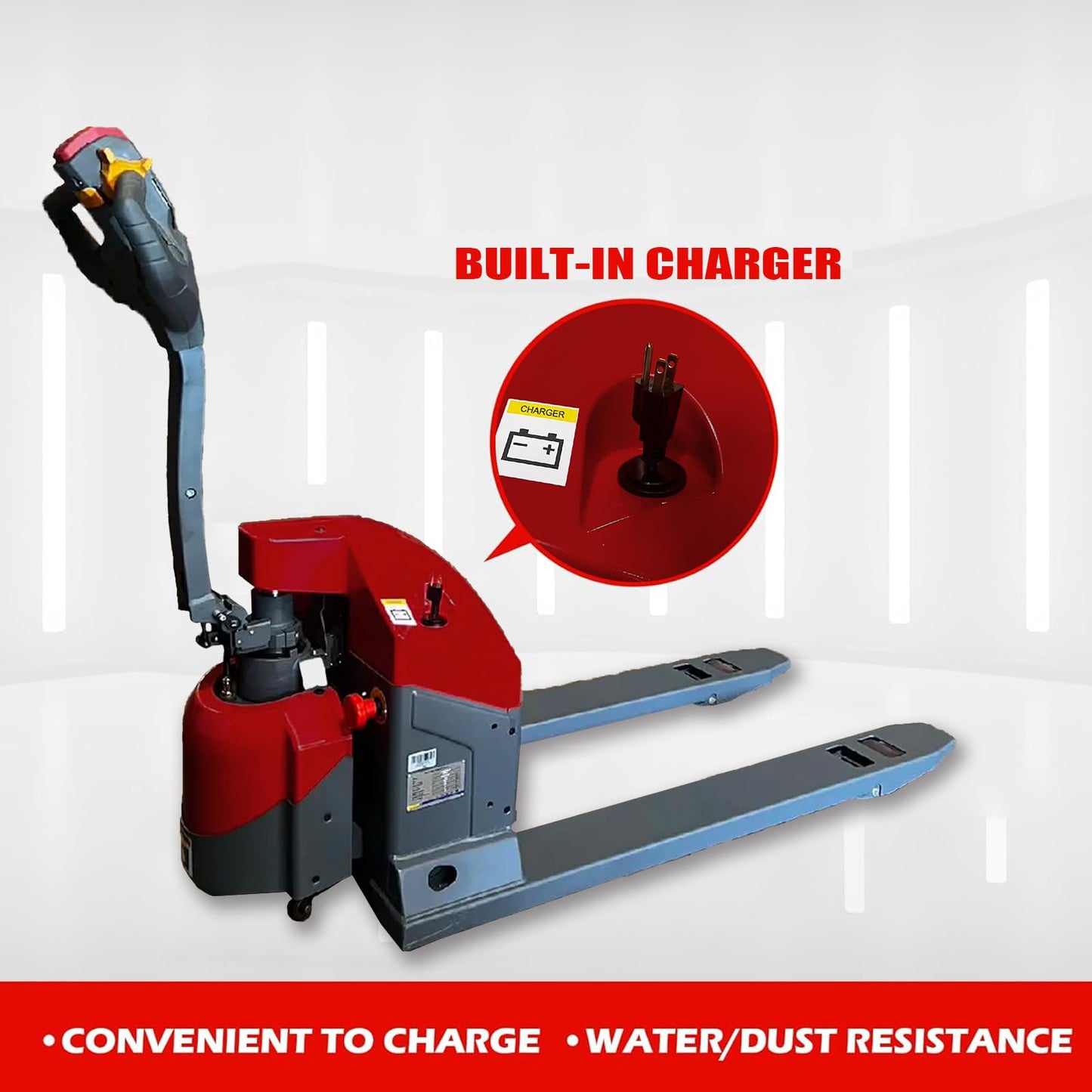 T Tory Carrier Electric Pallet Jack w/Emergency Key Switch 4400lbs Cap. 48" x27" Fork Size Powered Pallet Trucks with Built-in Charger for Narrow Space 2 Units