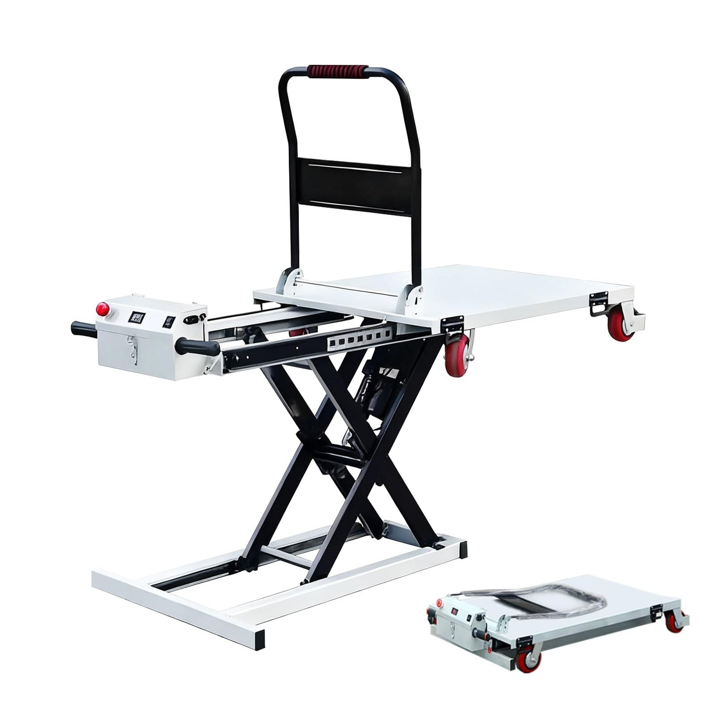 Electric Lift Table Cart, 1100lbs Heavy Duty Hydraulic Scissor Lift with Slide Rails, Battery Powered Loading Platform for Pickup Truck Tailgate, Garage & Warehouse, No Assembly