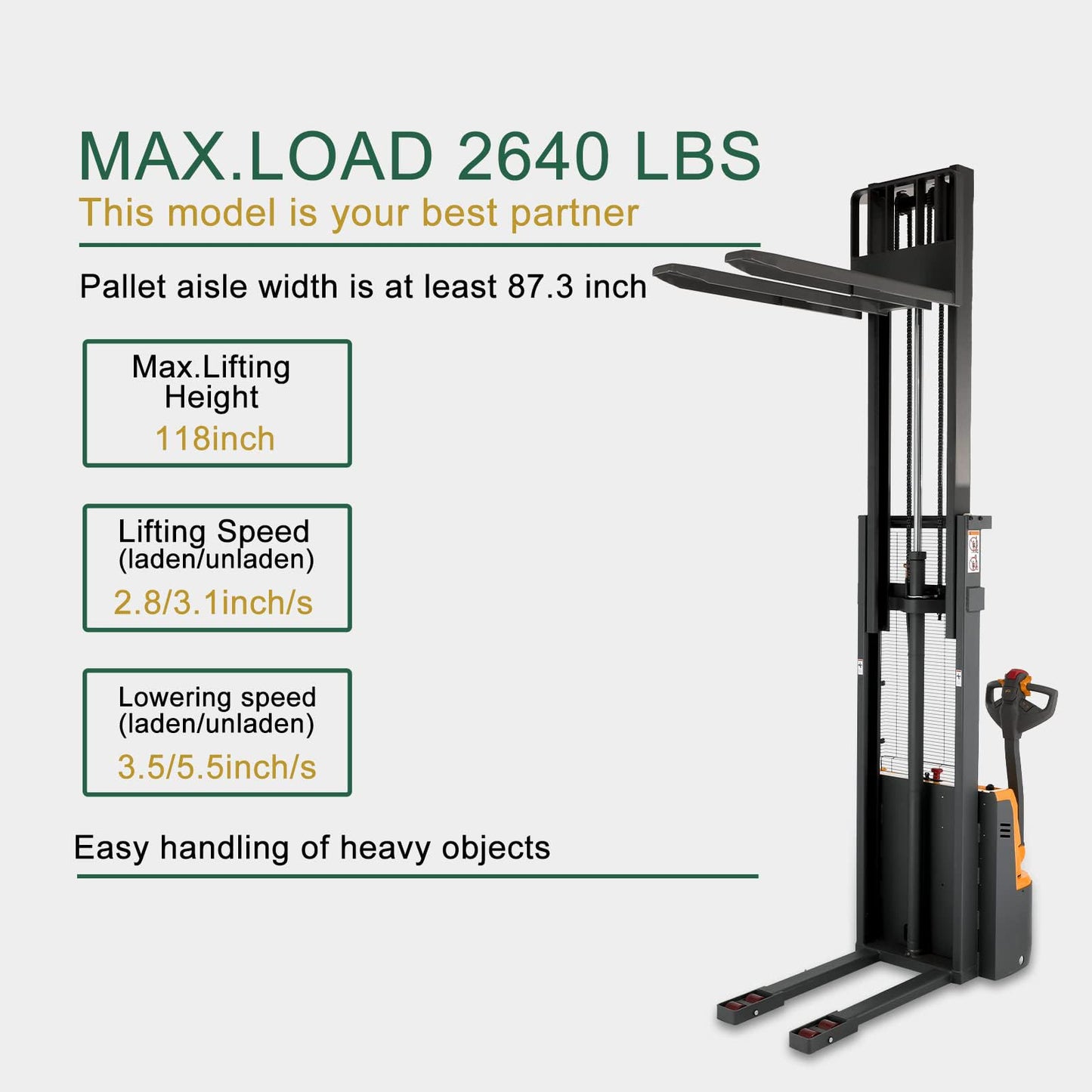 Tory Carrier Full Electric Walkie Stacker Material Lifts with Fixed Legs 2640lbs Capacity 118inches Lifting Height