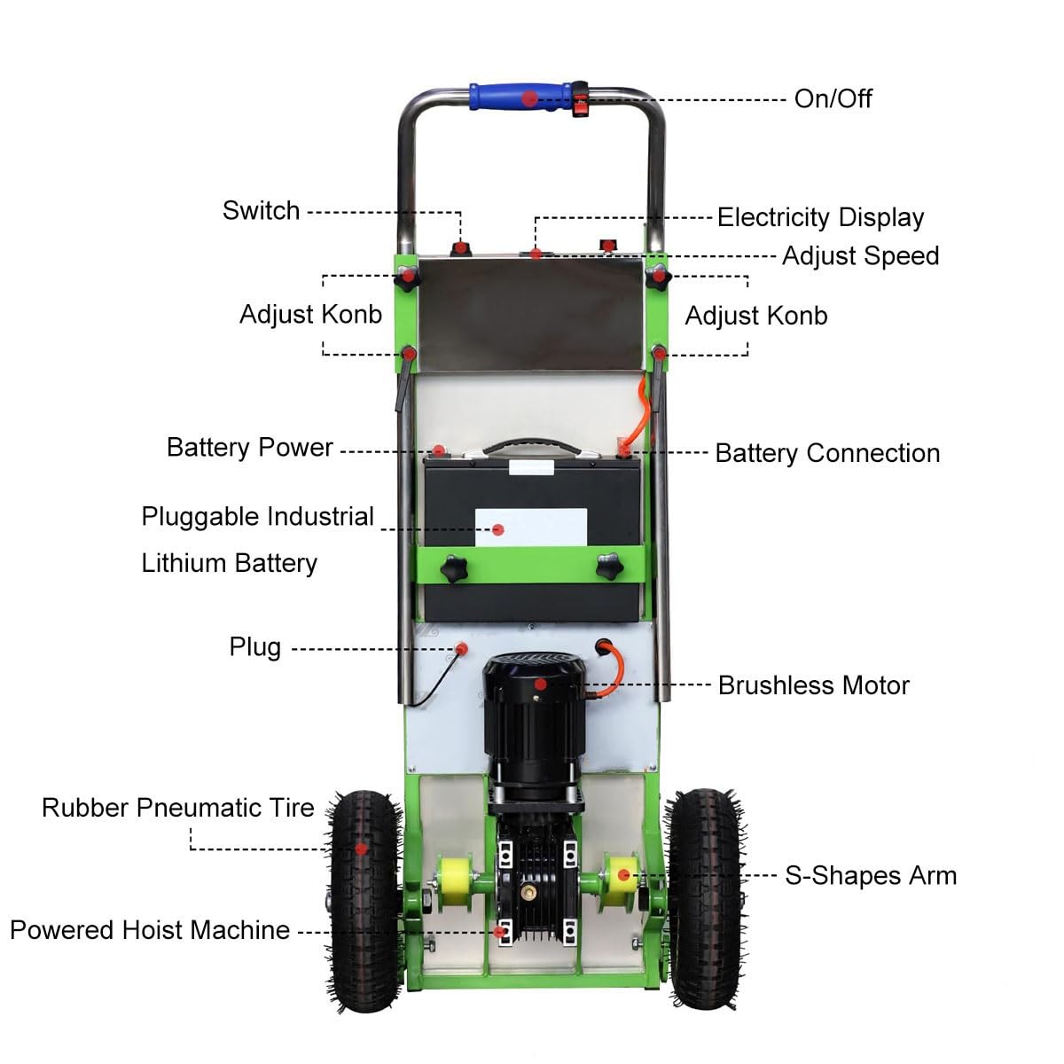 WMWZPYH Electric Stair Climbing Dolly, 1000W Brushless Motor, Powered Stair Climbing Hand Trucks for Easy Moving Industrial Use, 881LB Max Load Capacity Heavy Duty Stair Climber(Green)