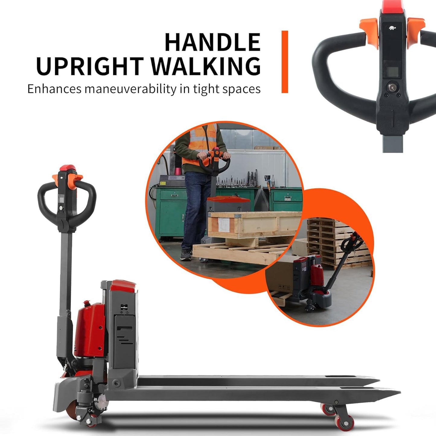 Tory Carrier Electric Pallet Truck 4400 Lb. Cap. Heavy Duty Pallet Jack 48 x 27 Forks Size Big Capacity Li-ion Battery-Red