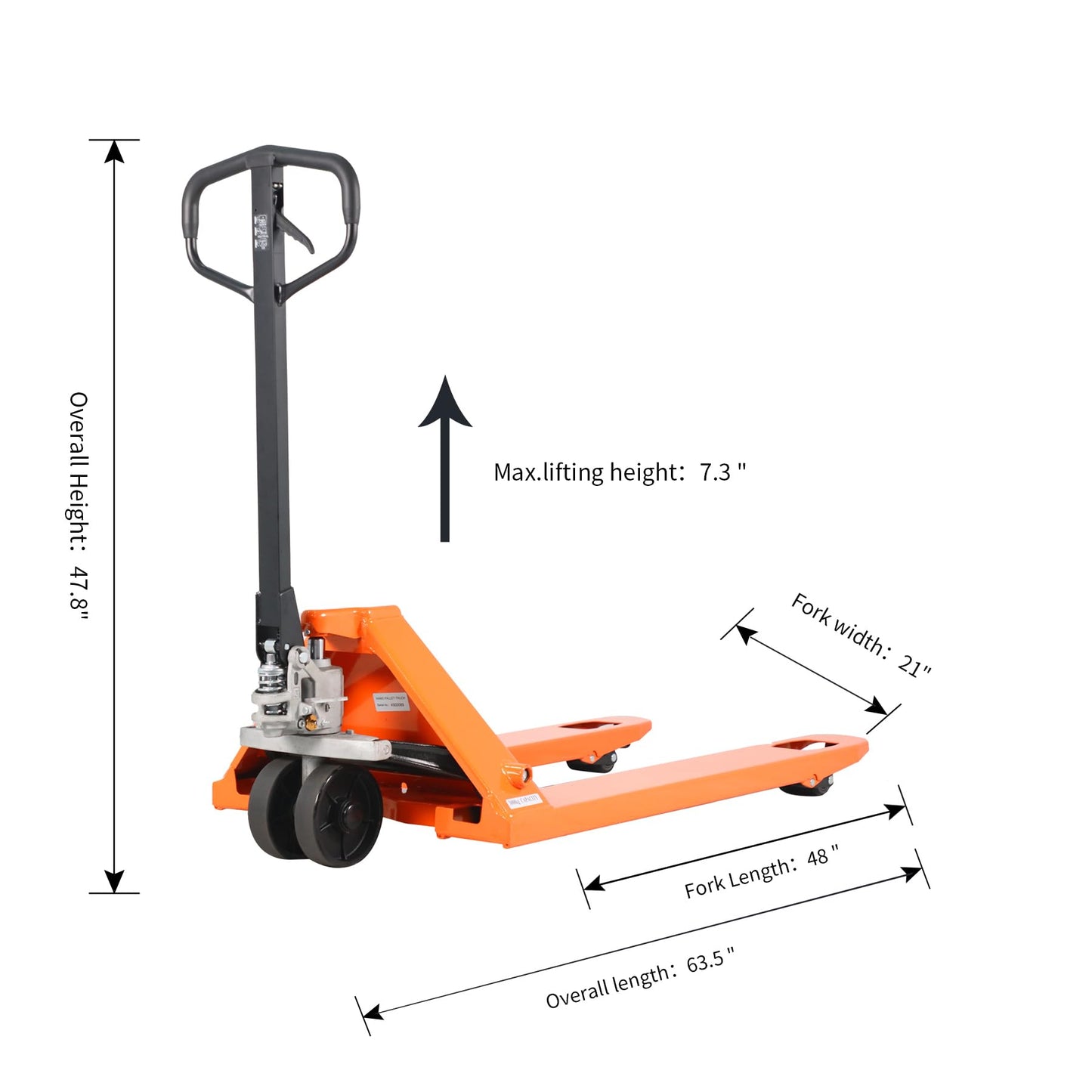 Tory Carrier Pallet Jack 5500 Lbs Capacity 48" Length x 21" Width Forks Standard Duty Pallet Trucks, Hand Truck, Manual Pallet Jack, Orange