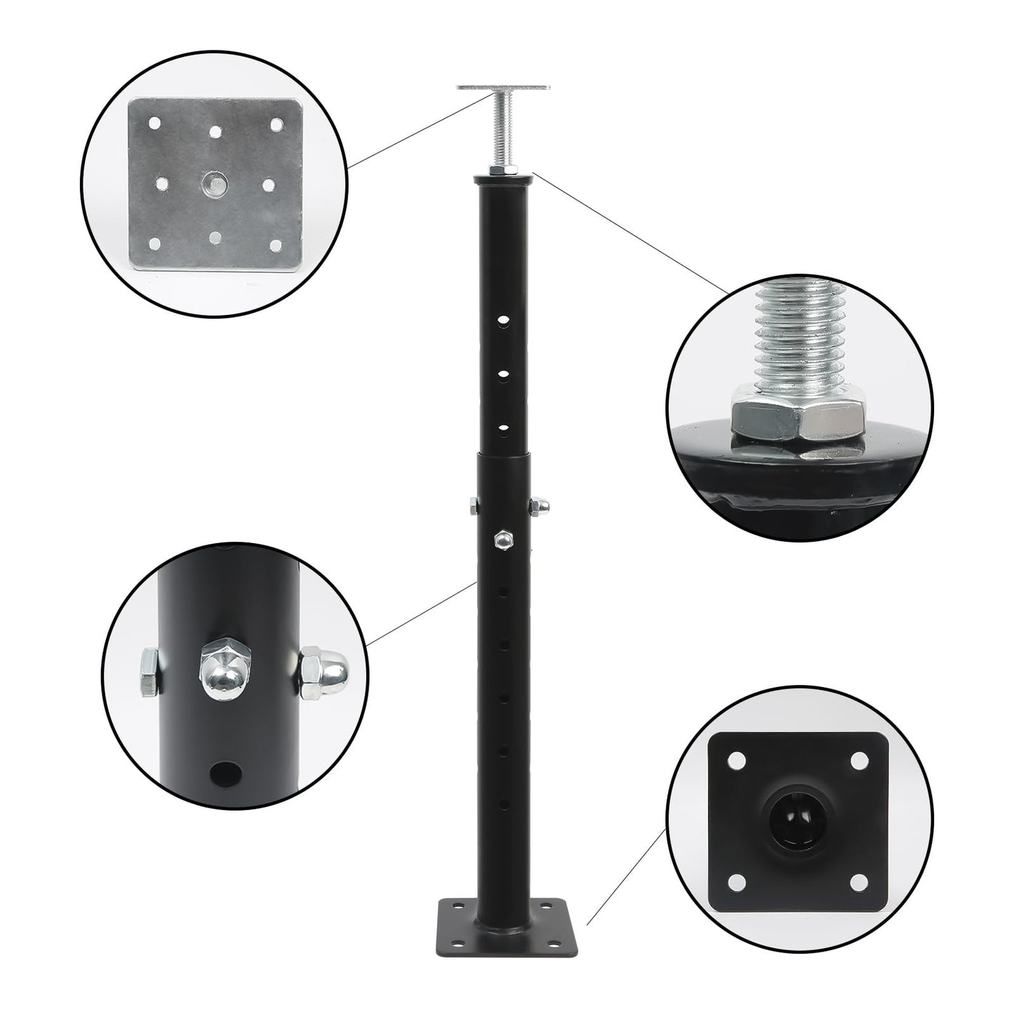 4 Pack Height Range Adjustable House Floor Jacks – 19"-35" Heavy Duty House Jacks for Leveling, Steel Support Posts for Beams, Decks, Crawl Spaces, Basements-Black