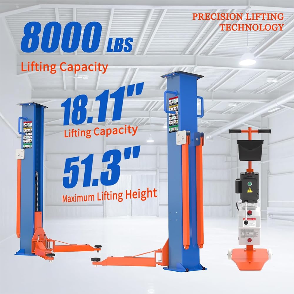 ATTACHXPRO Portable 2 Post Car Lift for Garage | 8,000 LB Auto Lift with Adjustable Columns | 220V Movable Vehicle Lift for Home & Repair Store (2 Post Car Lift)
