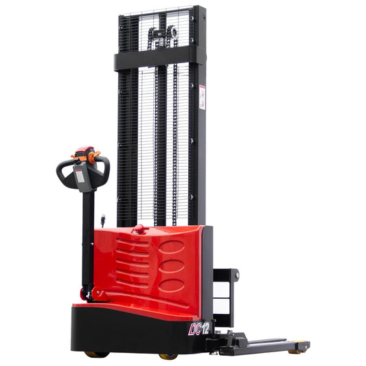 Fworkleft Full Electric Pallet Stacker, 2640 lbs Capacity, Lithium Battery Powered Walkie Stacker with 118" Lift Height, Straddle Legs & Adjustable Forks for Warehouse
