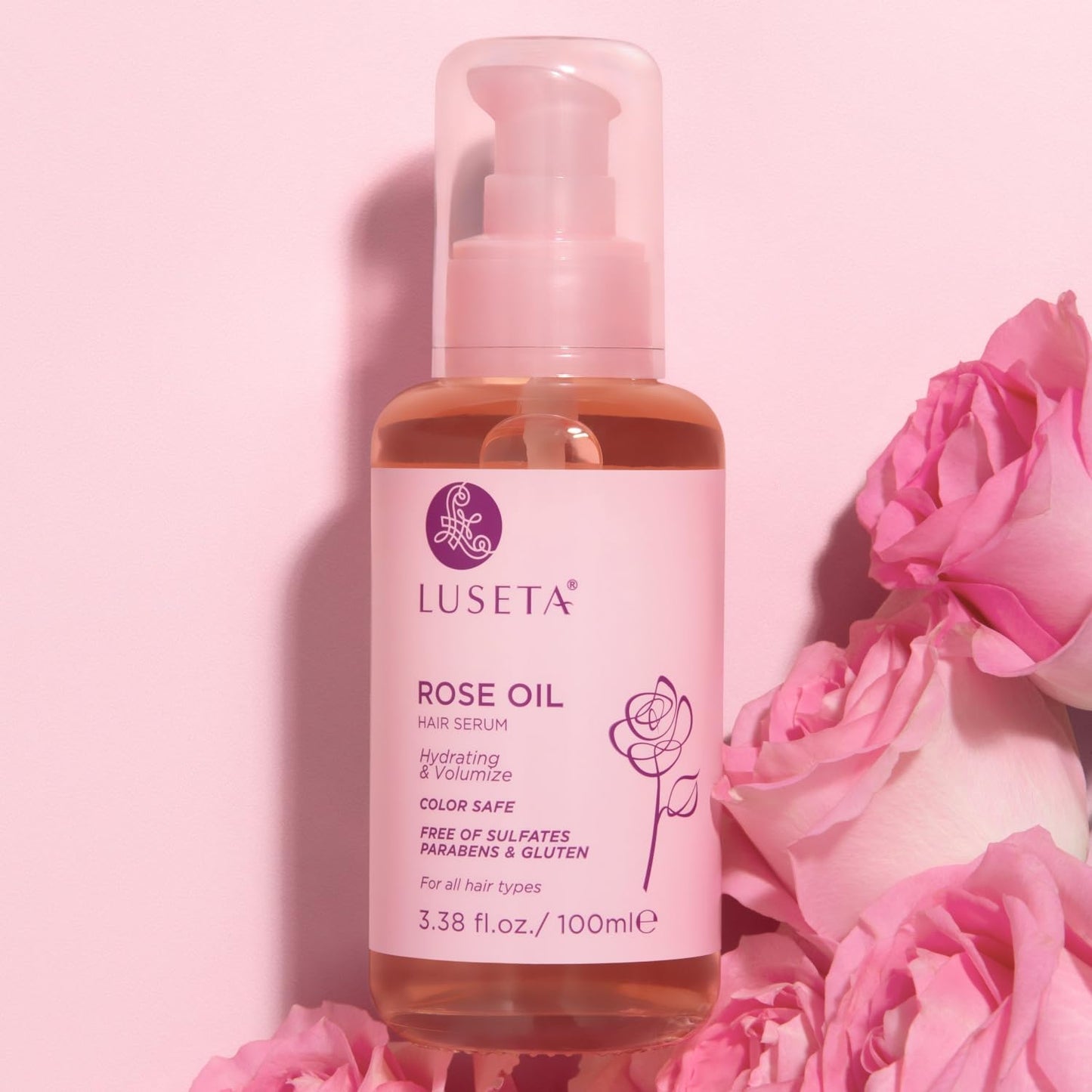 LUSETA Rose Oil Hair Serum for Dry Scalp & Thinning Hair – Lightweight Moisturizing & Volumizing Treatment for All Hair Types – 3.37 fl oz