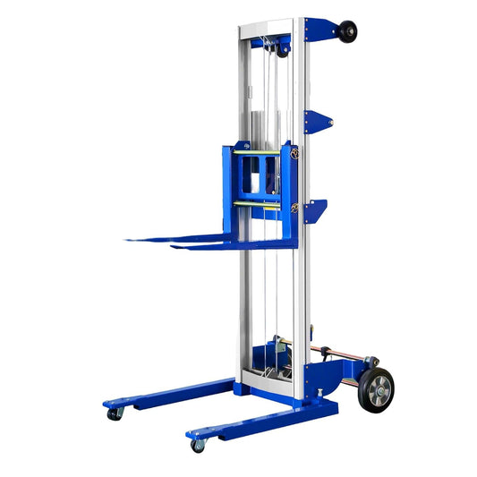 ELOMBR 70" Material Lift Winch Stacker, 500 lbs Capacity Manual Material Lifts, Adjustable Straddle Material Lifter, Hand Winch Lift Trucks for Warehouse, Factory, Lightweight, 42.90" L x 43.30" W