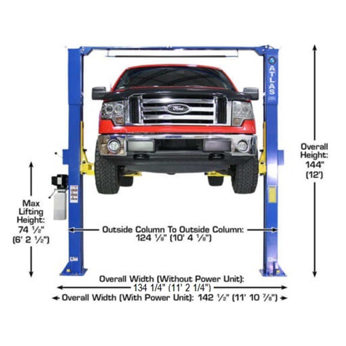 ATLAS Automotive Equipment PRO-9D 2-Post Vehicle Lift, 12' Minimum Ceiling Height, 9,000lb Capacity, Clear Floor Design, Asymmetric/Symmetric Arms, Dual Direct Drive Cylinders, for DIY/Hobbyists