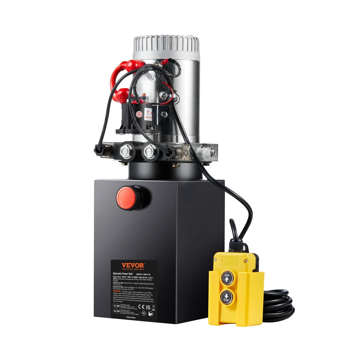 VEVOR 6 Quart Power Unit Double Acting, 3200 PSI Max Relief Pressure, DC 12V Hydraulic Pump for Dump Trailer Car Lifting