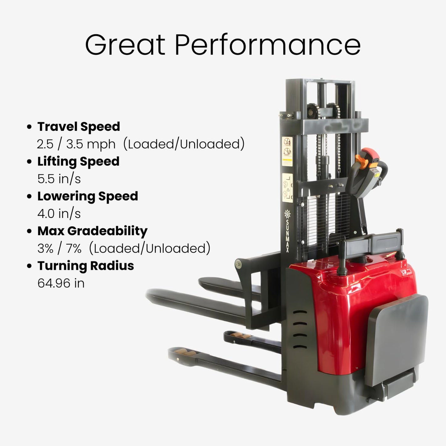 Full Electric Pallet Stacker, 3300 lb Capacity, 78" Lift Height, Walk-Behind Material Lift for Open-Bottom Pallets, Warehouse Stacker