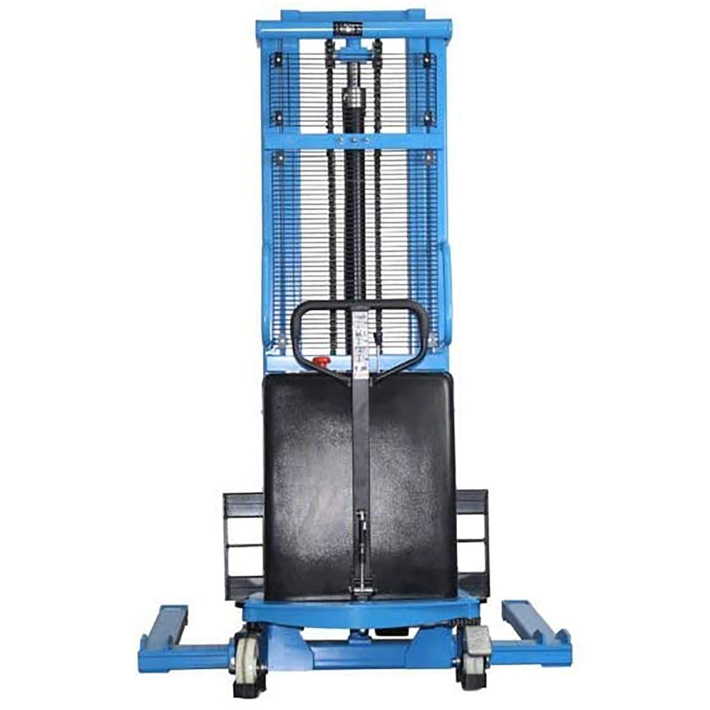 DAZONE Semi-Electric Pallet Stacker Straddle Pallet Truck Forklift Powered High Material Lifts Pallet Jacks with Adjustable Forks Support Legs,118'' Raised Height with Adjustable Fork,3300 Lbs Blue