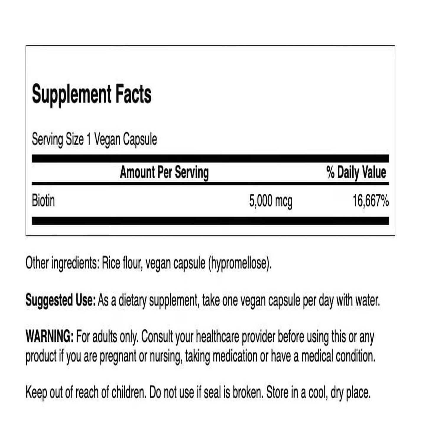 Swanson Biotin Vitamin B7 5000 mcg 100 Capsules