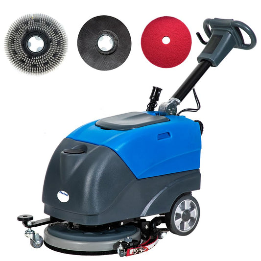 Emotor Walk Behind 15" Brush Floor Scrubber Machine, Battery Powered Hand-Push Commercial Industrial Floor Scrubber Machine 34.65''X22.83''X26.77'' (Blue)