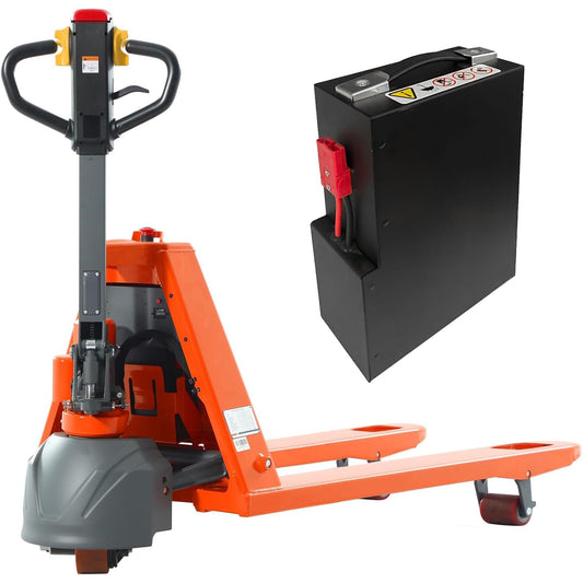 Full Electric Pallet Jack 3300Lbs Capacity, Lithium Powered Pallet Truck 48" x27" Fork Size, Walkie Pallet Lift Trucks for Factory, Warehouse, Supermarket, Multifunctional Handle with Extra Battery