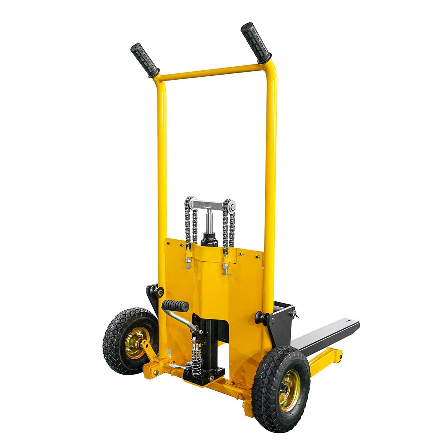 Legines Foldable Hydraulic Material Lift Manual Lift Stacker Forklift Pallet Stakcer 450 lbs Capacity 36" Lift Height with Adjustable Forks and Fixed Legs (Pneumatic Tire Wheel)