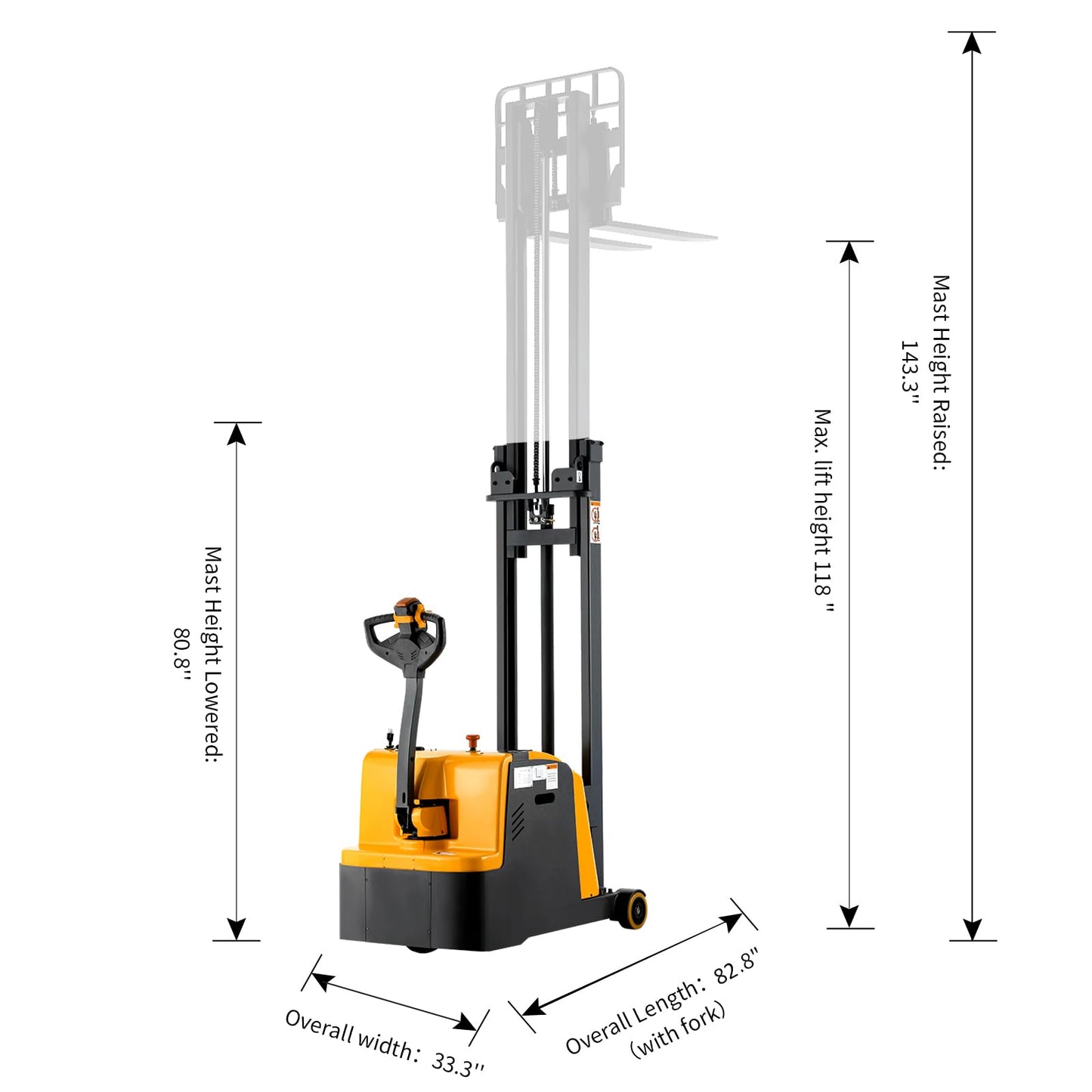 Tory Carrier Forklift Full Electric,Material Lift Counterbalanced Stacker,Pallet Lift 118”Height 1200lbs Capacity