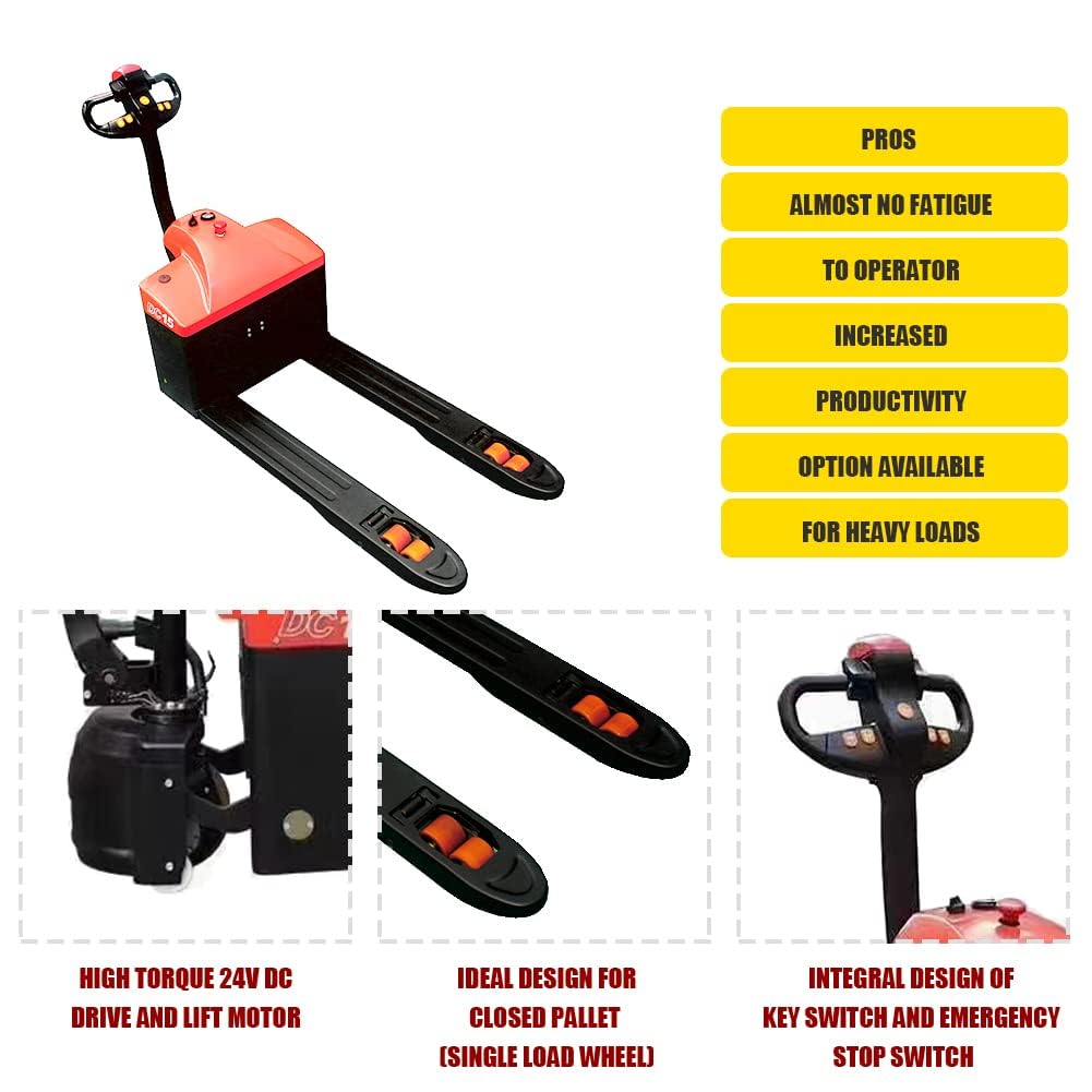 Fworkleft Semi-Electric Pallet Jack, 3300 lbs Capacity, Lithium Battery Powered Pallet Truck with 48" x 27" Forks, Electric Drive & Manual Lift for Warehouse, Shop & Garage