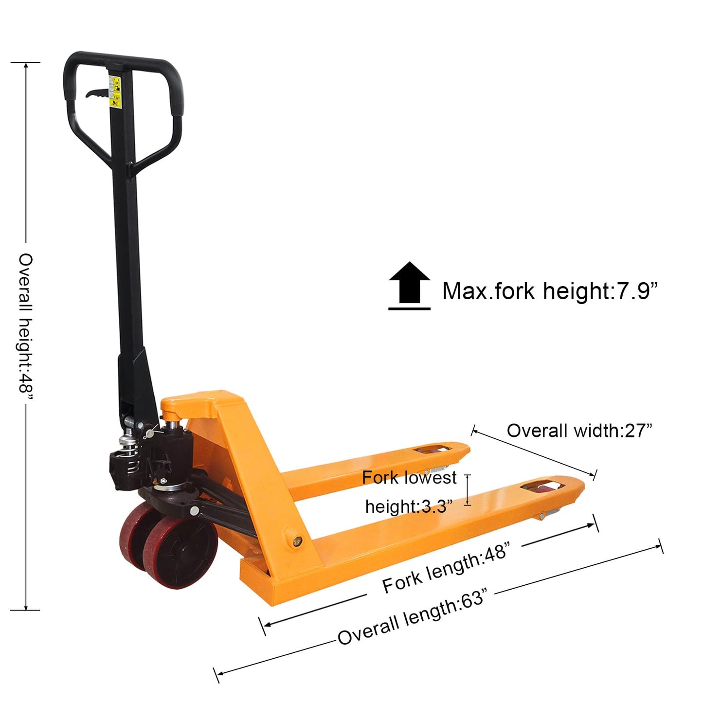 Kaixun Manual Pallet Jack Truck, 6600lbs Capacity 27" W x 48" L Forks, Dual PU Wheels, Heavy-Duty Pallet Truck for Warehouse