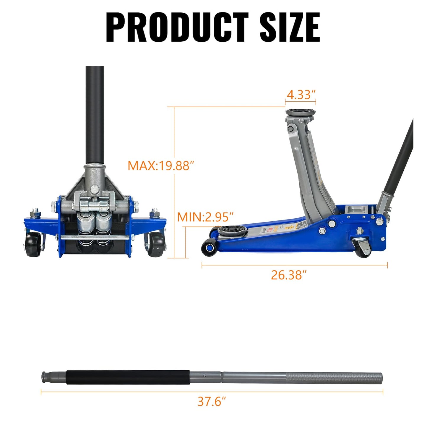 3 Ton Low Profile Hydraulic Floor Jack, Heavy Duty Steel Dual Piston Service Jack, CE Certified