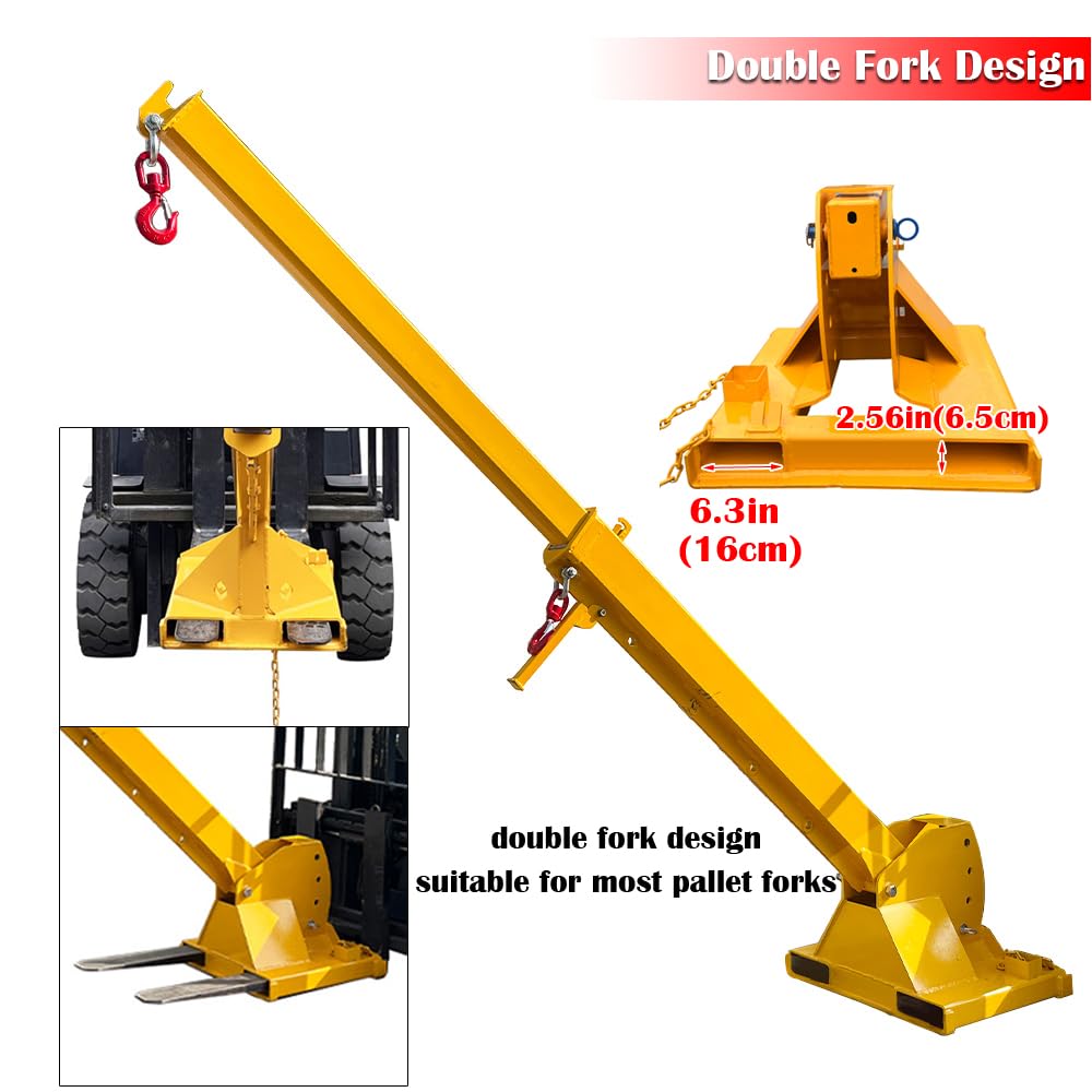 EQCOTWEA 2-Ton Forklift Jib Boom Crane Attachment, Extendable Jib Crane, 0-75° Adjustable Tilt, 7-12ft Telescopic Boom Arm, 2 Hooks, for Lifting & Material Handling – Compatible with Forklifts