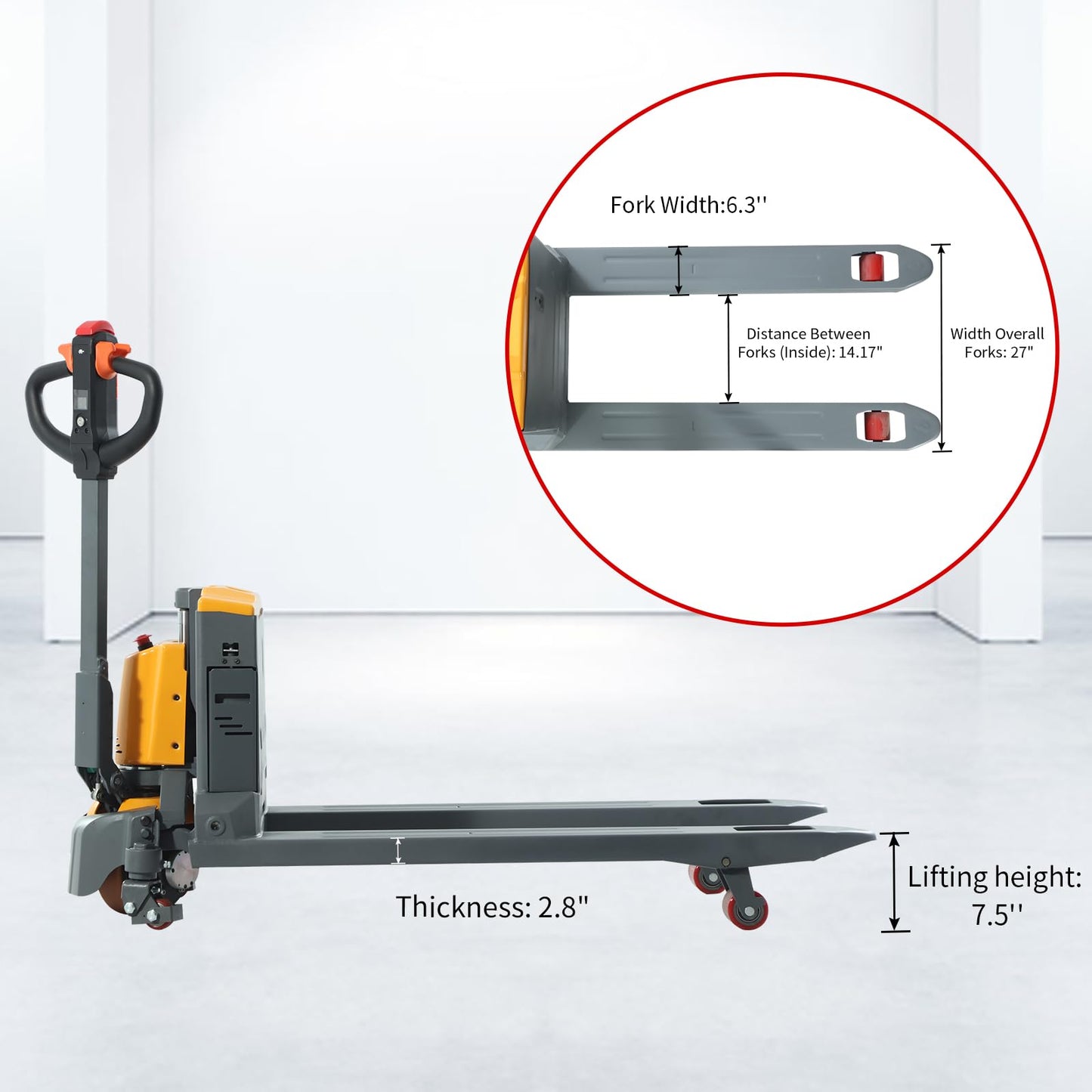 APOLLOLIFT 3300lb Capacity Electric Pallet Jack Truck, Lithium Powered Pallet Truck 48"x27" Forks Lift Jack with Extra Battery