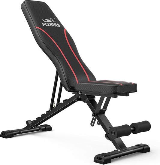 FLYBIRD WB2 Weight Bench, Utility Adjustable Weight Bench for Full Body Workout- Multi-Purpose Foldable Incline Bench (Black)