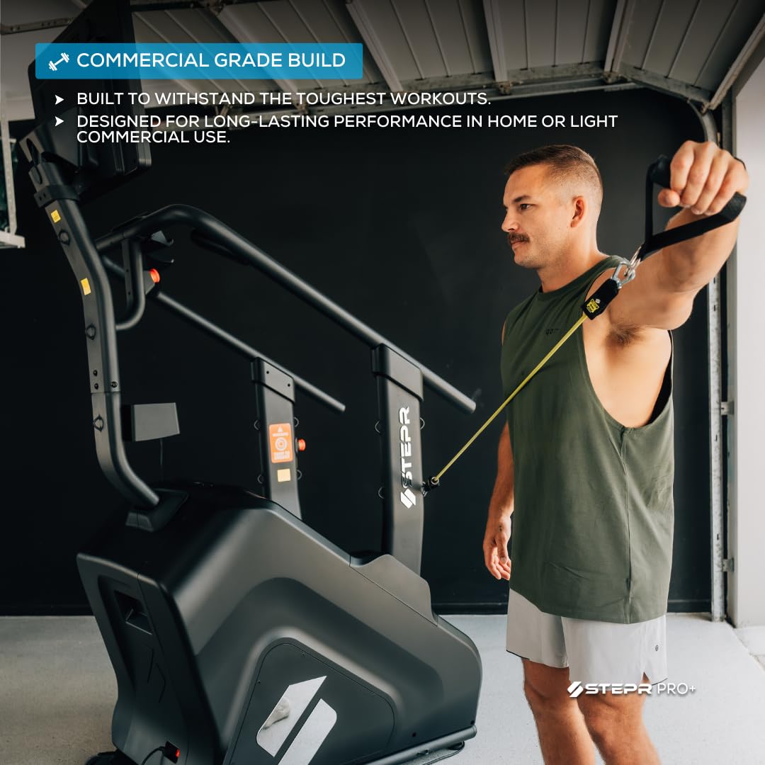 STEPR PRO+ Stair Master with 27" Touchscreen, Commercial Grade Stairmaster Machine for Home, 190 Steps/Min, Resistance Band Attachments, 400 lb Capacity