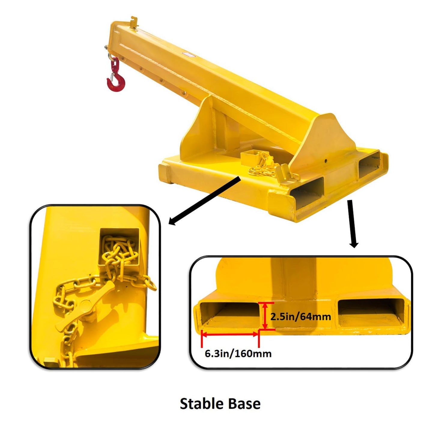 Yokoma Forklift Jib Boom Crane 8818lb Capacity Adjustable Mobile Crane Lifting Hook Hoist Pivoting Truss Jib Boom Extends 94.5in Industrial Telescopic Lift Attachments for Construction Warehouse