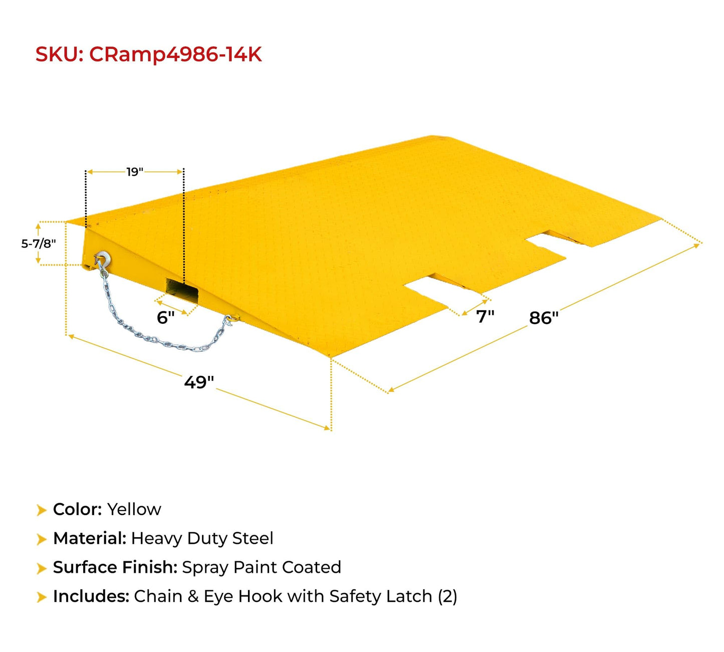 Mytee Products 49"x86" Heavy Duty Shipping Container Loading Ramps, 14,000 Lbs Capacity - Forklift Compatible Cargo Container Ramp for Loading & Unloading - Made with HD 10 Gauge Steel