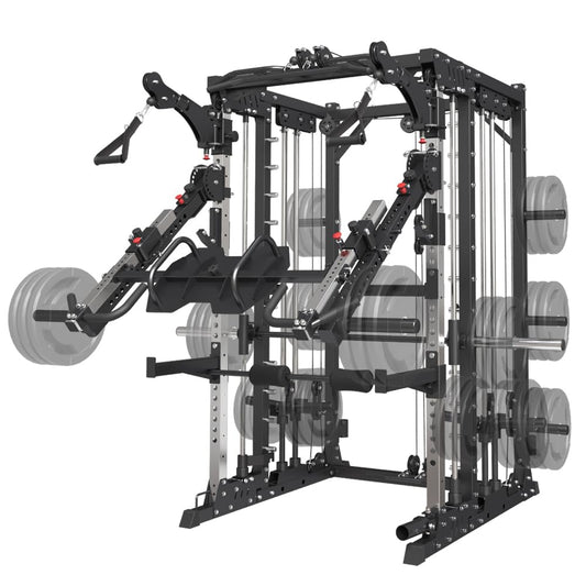 FAGUS H Black Commercial Smith Machine with Smith Bar, 4000LB Power Cage Squat Rack with Lever Arm, Leg Press, LAT Pull Down System, Multi-Function Linear Bearing Cable Crossover Machine for Home Gym