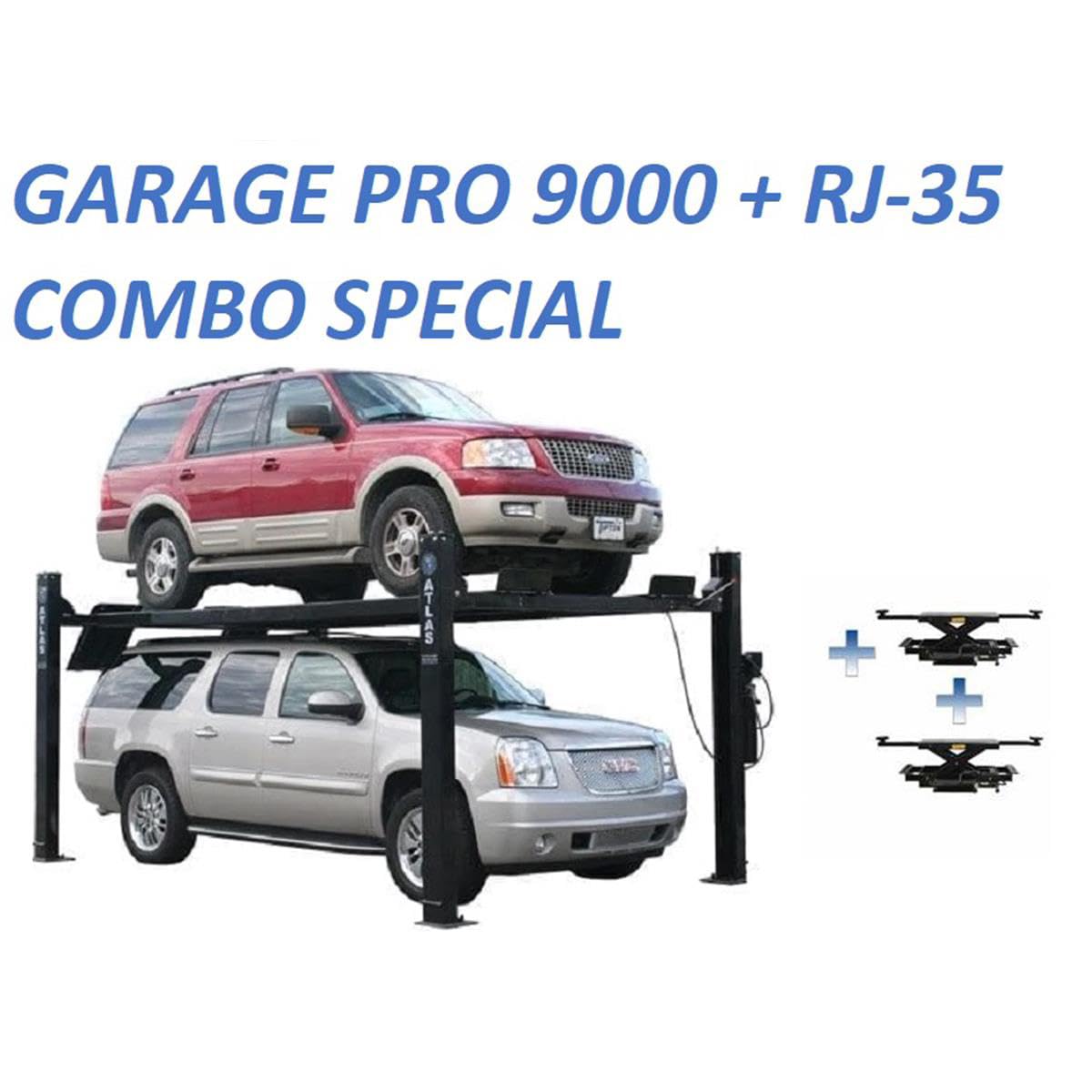 ATLAS Automotive Equipment PRO9000 4 Post Lift + RJ35 Sliding Jacks Combo