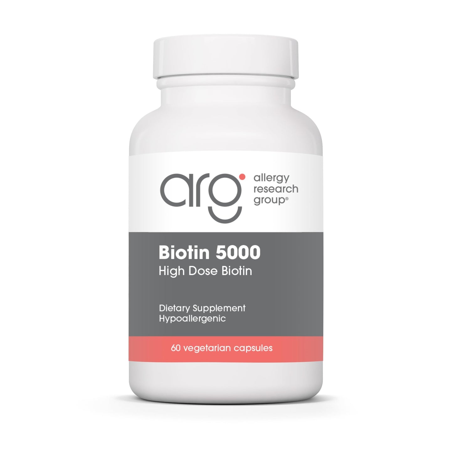 ARG Biotin 5000 - Delivers 5000 mcg Biotin - Vitamin B - Metabolism & Energy Production Support - Hair, Skin & Nail Supplement - Gluten-Free - 60 Servings - 60 Vegetarian Capsules