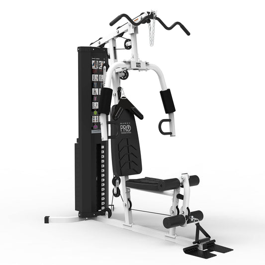 Marcy Home Gym Workout Station, Full Body Exercise and Training Equipment with Leg Press, Cable Pulley, Smith Machine, LAT Pulldown & Weights, White